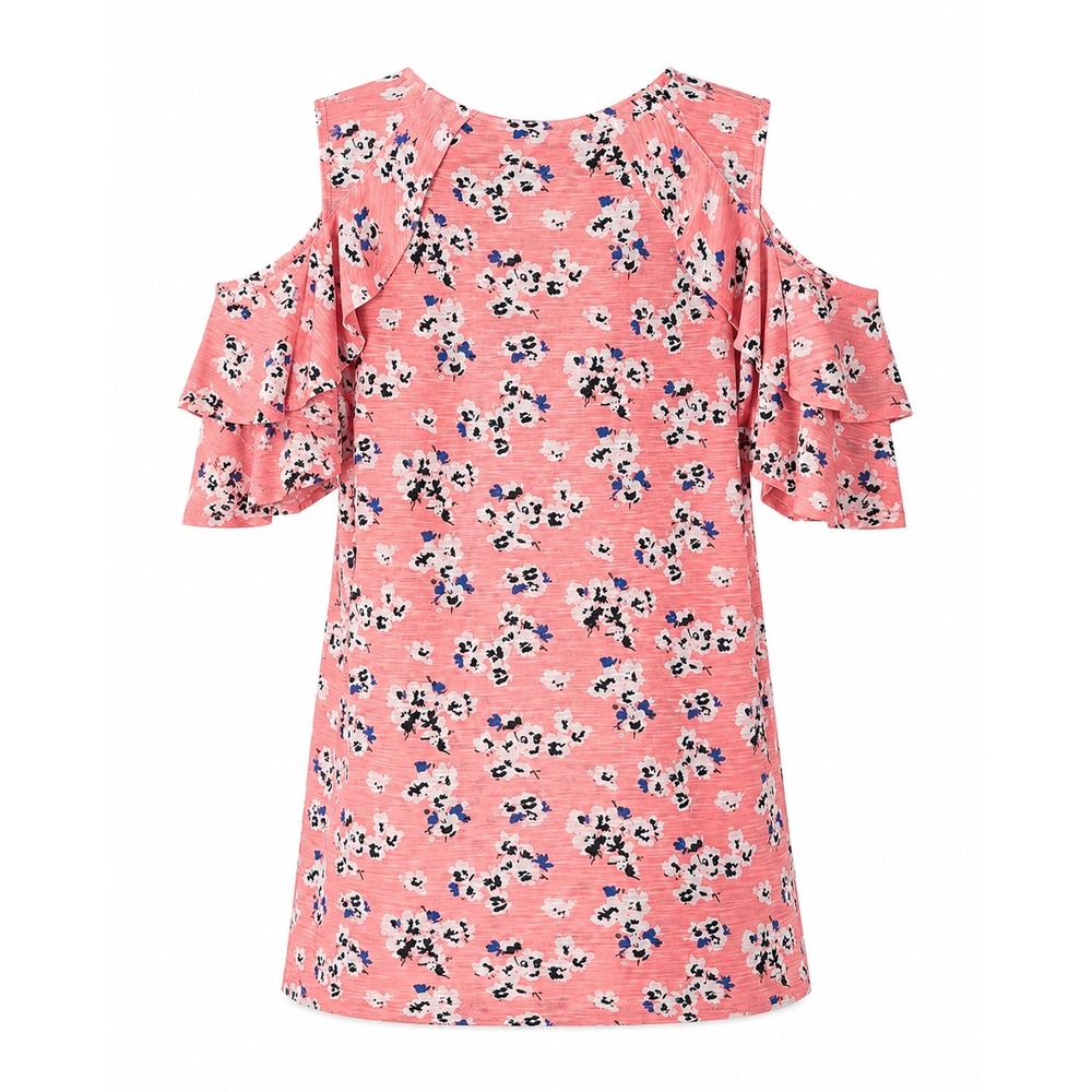 Juicy Couture Pink Floral Cold Shoulder Ruffle Sleeve Top Cottagecore Girly Sz L - Picture 3 of 15